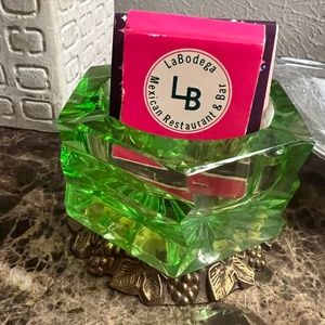 Vintage match holder/depression glass ash tray